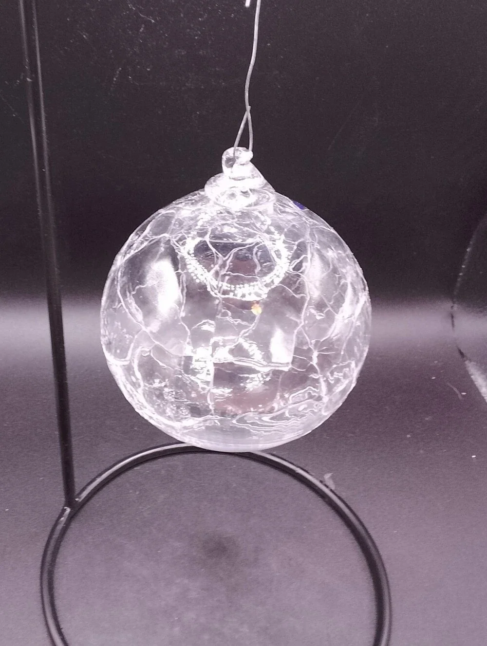 Stockholm Glasbruk Karin Hammar Branded Clear Crackle Glass Ornament